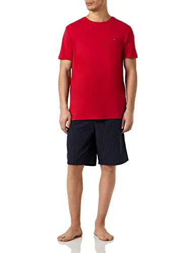 Tommy Hilfiger Herren Pyjama-Set Kurz, Rot, M