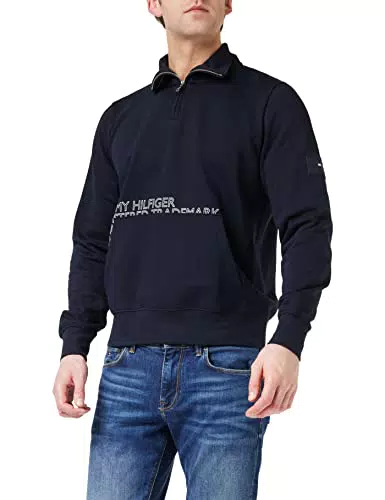 Tommy Hilfiger Herren Sweatshirt mit Reißverschluss Zipper Badged Graphic Zip Mock Halber Zipper