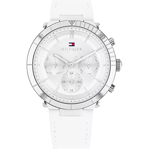 Tommy Hilfiger Multi Zifferblatt Quarz Uhr für Damen mit Weisses Lederarmband - 1782352