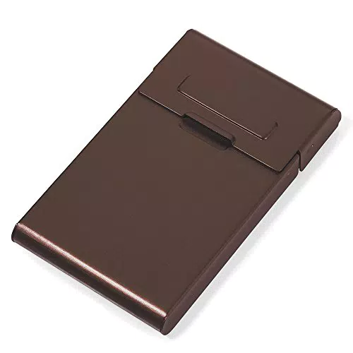 TROIKA HAUPTROLLE KARTENETUI- CDC16-02/BR- Visitenkartenetui - mit Rollmechanismus - für ca. 10 Visitenkarten o. Kreditkarten - Aluminium - braun - das TROIKA-Original