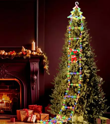 TUSGENK LED Weihnachtsmann Leiter Lichterkette 3M LED Weihnachtsbeleuchtung