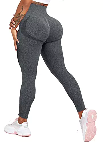 TZLDN Damen Scrunch Butt Leggins Booty Lifting Leggings Laufhose Po Push Up Sport Tights Yoga Pants Fitnesshose Yogahose #4 Dunkelgrau S