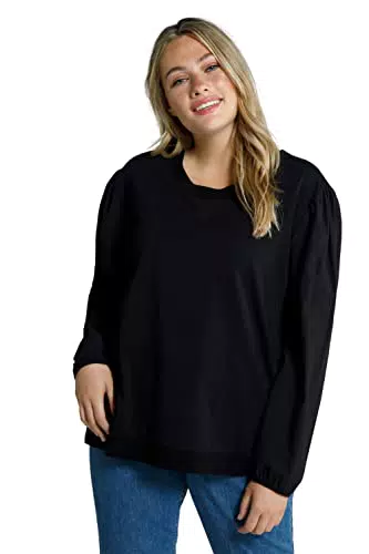 Ulla Popken Damen, Rundhals, gepuffter Langarm, Biobaumwolle Sweatshirts