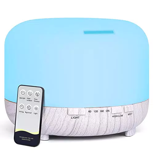 Ultraschall Duft Diffusor für Ätherische Öle: 500ml Aromatherapie Luft Diffuser Fernbedienung - Aroma Raumbefeuchter Holz Vernebler mit Timer & 7 Farben LED Licht für Büro Zuhause Schlafzimmer