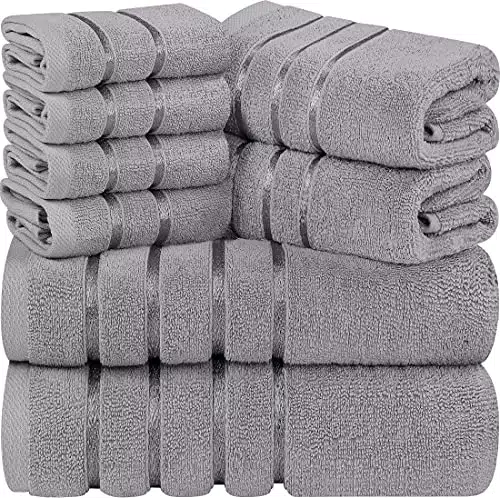 Utopia Towels - 8er Handtücher Set aus Baumwolle mit Viskosestreifen und Aufhänger