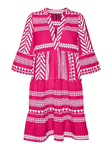 VERO MODA Damen Bluse Tunika VMDicthe mit 3/4-Ärmeln10225127 Pink Yarrow Ibiza Snow White XS