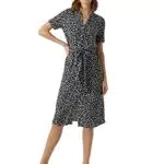 VERO MODA Damen Midi Blusen Kleid Kurzarm V-Ausschnitt Tunika Dress mit Knopfleiste & Gürtel VMVICA