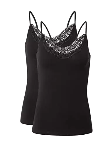 VERO MODA Damen VMINGE LACE Singlet GA 2-Pack NOOS, Black