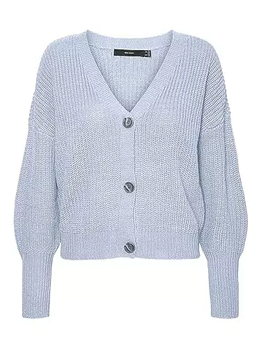VERO MODA Damen Vmlea Ls V-neck manchet cardigan Noos Strickjacke