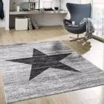 VIMODA Stern Jugendzimmer Wohnzimmer Teppich Grau Trendiger Kurzflor Teppich Stern Stylish Accessoire