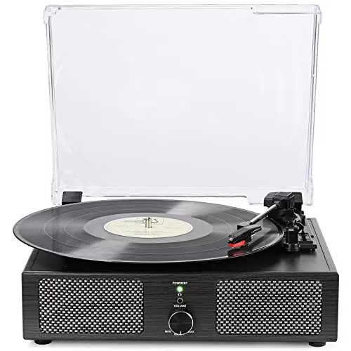 Vinyl Plattenspieler Plattenspieler mit eingebauten Lautsprechern und USB Riemenantrieb Vintage Phonograph Plattenspieler 3 Geschwindigkeiten für Unterhaltung und Heimdekoration Carbon Black