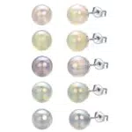 Vissen 5 Paar Bunte Perle Ohrstecker Set für Damen Edelstahl Modeschmuck Perle Ohrringe Mädchen 8mm Perlen