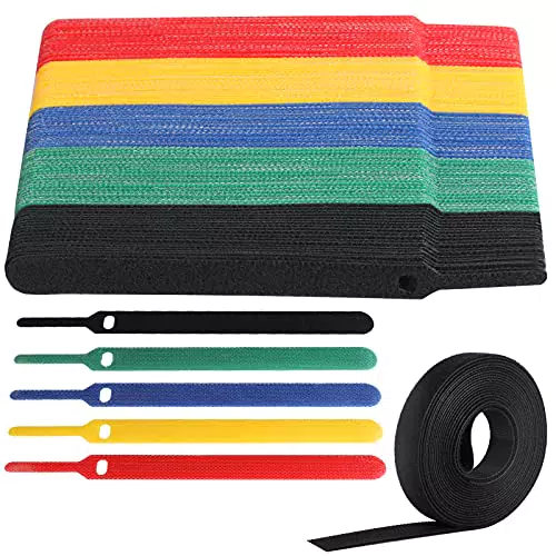 VoJoPi Klett Kabelbinder, 100 Stück Wiederverschließbar Kabel Klettband Klettbandrolle mit Nylonmaterial