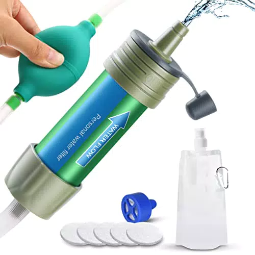 Wasserfilter Outdoor Mini Wasser Filter: Wasseraufbereitung Camping Trinkwasser mit Strohhalm - Tragbarer Trinkwasserfilter für Survival Notfall Hiking Wandern Reise Unterwegs