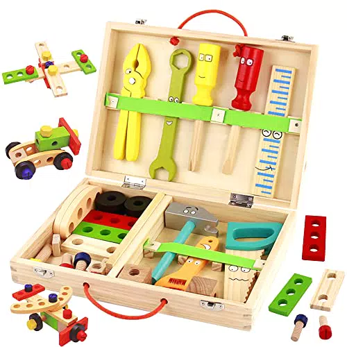 Werkzeugkoffer Kinder Spielzeug ab 3 Jahre Junge Mädchen Holzspielzeug Werkzeugkasten