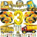 YHBXAMZ Bagger Geburtstag Deko 3 Jahre, Kindergeburtstag Deko Jungen Luftballon 3