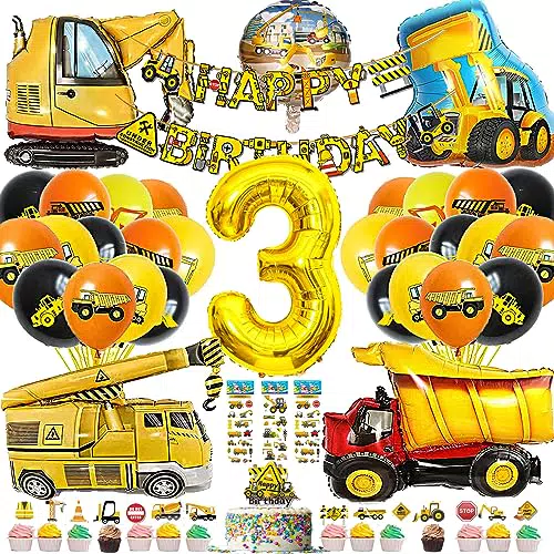 YHBXAMZ Bagger Geburtstag Deko 3 Jahre, Kindergeburtstag Deko Jungen Luftballon 3
