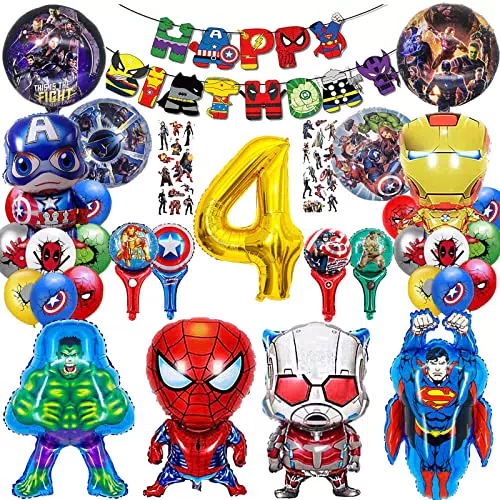 YHBXAMZ Superhelden 4 Jahre Kindergeburtstag Deko, Avengers Geburtstag Deko Ballon