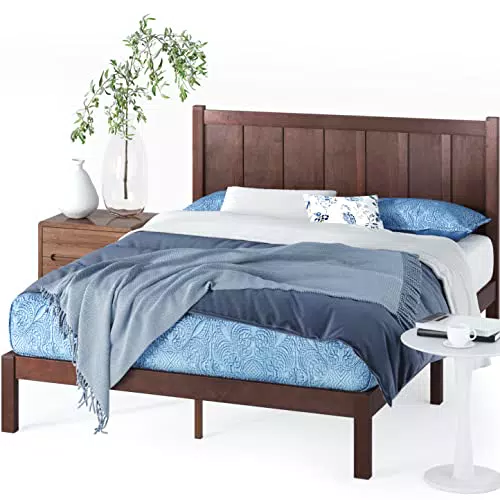 ZINUS Adrian 31 cm Holzbettrahmen mit Kopfteil, Massivholzlattenrost