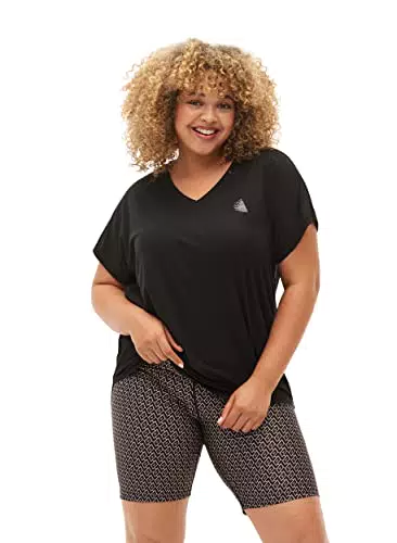 Zizzi Active by Damen Große Größen T-Shirt V-Ausschnitt 2er-Pack Gr 46-48 Black/Black