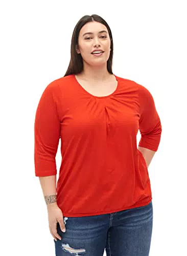 Zizzi Damen große Größen Bluse 3/4 Ärmel Baumwolle Größe 42-44 Fiery Red