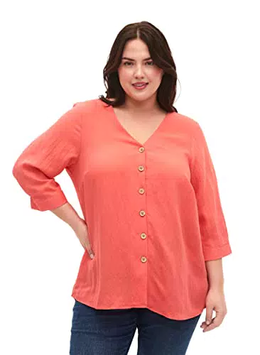 Zizzi Damen Große Größen Bluse Knöpfe V-Ausschnitt Viskose Gr 46-48 Deep Sea Coral