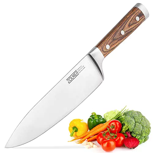 Zolmer Kochmesser - Extra scharfes Küchenmesser - Chefmesser mit komfortablem Griff aus Pakka Holz - Einzigartiges Schneideerlebnis