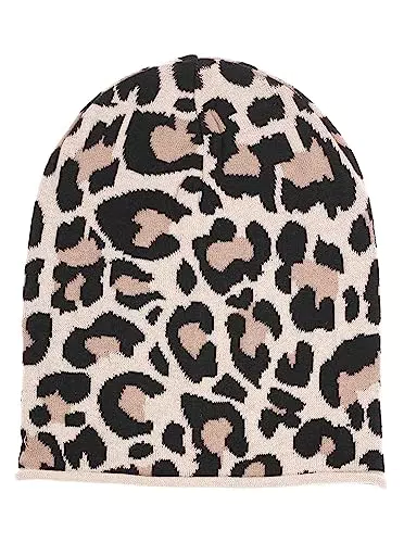 Zwillingsherz Slouch-Beanie-Mütze mit Baumwolle - Hochwertige Strickmütze mit Leo Design für Damen Mädchen Jungen 2020 - Hat - One Size - Frühjahr Sommer Herbst und Winter - beige