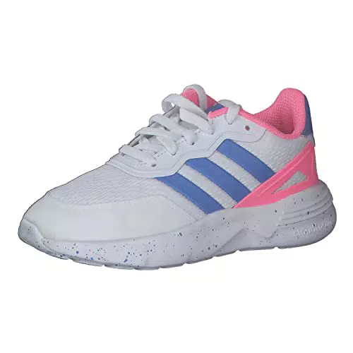adidas Nebzed Lifestyle Lace Running Sneaker, FTWR White/Blue Fusion/Beam pink