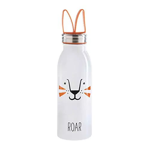 Aladdin Zoo Thermavac Trinkflasche Edelstahl Kinder 0.43L Lion - Thermosflasche Hält 7 Stunden Kalt - Auslaufsicher - Weiche Fingertrageschlaufe aus Silikon - Wasserflasche BPA-Frei