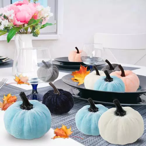 ALTcompluser Kürbis Herbst Deko, 10 Stück Mini Samtstoff Kürbis Draußen Dekorativer Künstliche Zierkürbisse Herbstdeko Autumn Decor für Herbst