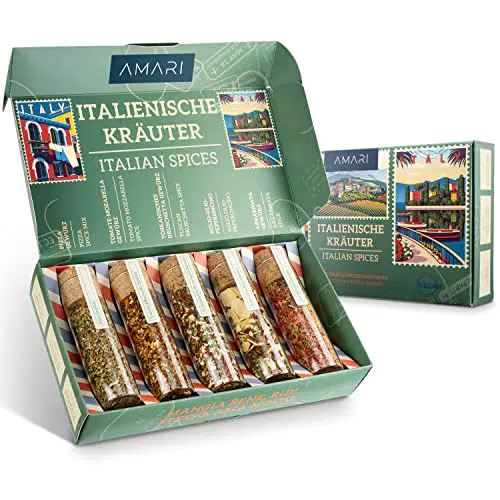 AMARI Italienische Kräuter Gewürze Set 5 erlesene Gewürzmischungen Geschenkset Gewürze Italien Pasta Pizza Grill Gewürzset Grillgewürze grillen Gewürzbox