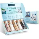 AMARI Kostbare Salze Gewürze Set 5 erlesene Salze Geschenkset   Grill Gewürz Rauchsalz Salz grob Salzflocken Speisesalz rub Gewürzmischung Gewürzset geschenk Gewürzbox
