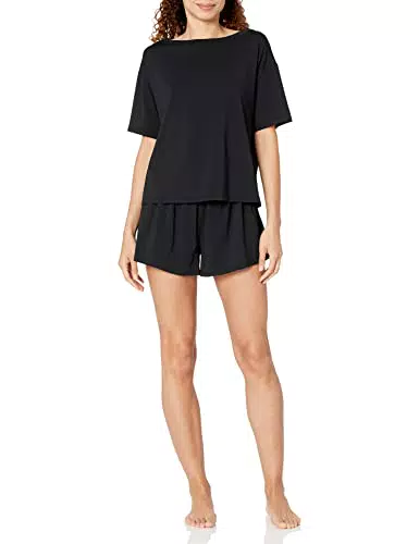 Amazon Aware Damen Set mit kurzärmligem T-Shirt und kurzer Hose aus Baumwollmodal in lockerer Passform