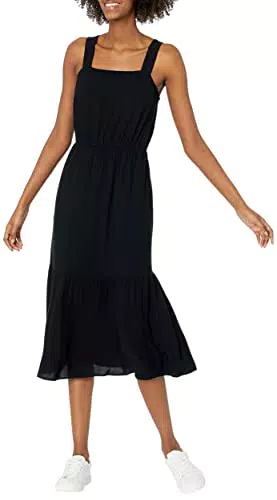 Amazon Essentials Damen Gestuftes, figurbetontes und ausgestelltes Kleid aus fließendem Twill