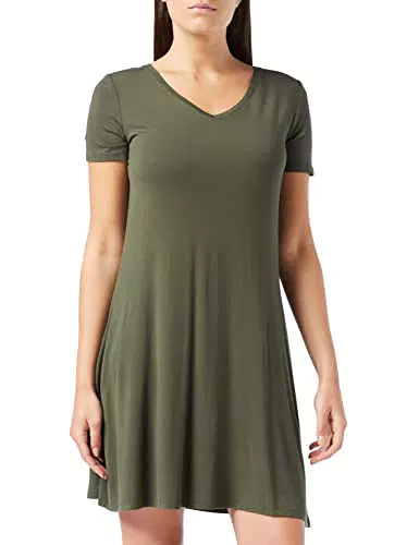 Amazon Essentials Damen Normales kurzärmliges Swingkleid mit V-Ausschnitt