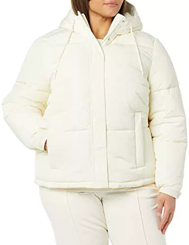 Amazon Essentials Damen Wasserabweisende Daunenjacke mit Kapuze und Sherpa-Innenfutter