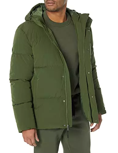 Amazon Essentials Herren Halblange Daunenjacke mit Kapuze aus recyceltem Polyester