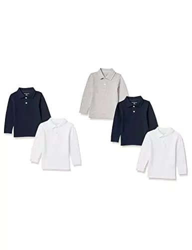 Amazon Essentials Jungen Einheitliche Piqué-Poloshirts mit Langen Ärmeln