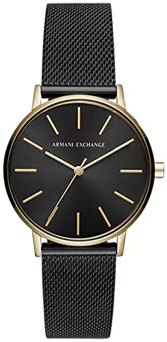 Armani Exchange Uhr für Damen, Dreizeigeruhrwerk, 36mm GoldEdelstahlgehäuse mit Edelstahlarmband
