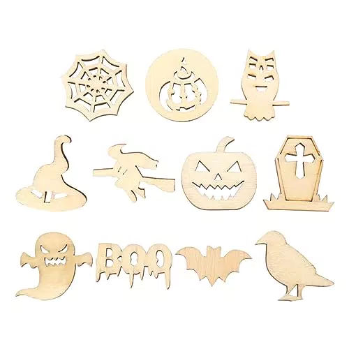 Artibetter 50 Stück Halloween-Hängeornamente Unfertige Mini-Holzornamente Halloween-Baumdekorationsausschnitte Für Halloween-Partyzubehör