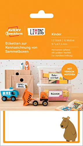 AVERY Zweckform 62036 Living Etiketten zur Kennzeichnung von Sammelboxen 12 Stück weiß