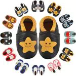 BAOLESEM Krabbelschuhe Baby Lauflernschuhe Jungen Mädchen Babyschuhe Baby Schuhe Weicher Leder mit Wildledersohlen Lederschuhe