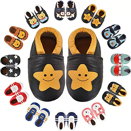 BAOLESEM Krabbelschuhe Baby Lauflernschuhe Jungen Mädchen Babyschuhe Baby Schuhe Weicher Leder mit Wildledersohlen Lederschuhe