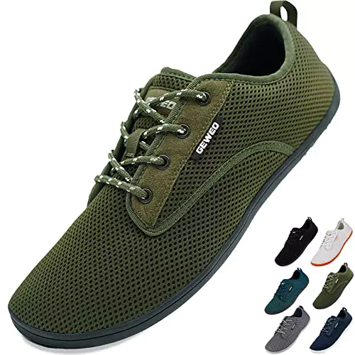 Barfußschuhe Herren Damen Minimalistische Traillaufschuhe Fitnessschuhe Laufschuhe Atmungsaktiv rutschfest Weich Leicht Sneaker Schuhe Casual Zehenschuhe Zero Drop Solhe Grün 41EU
