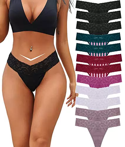 BeReady Baumwolle String Tanga Damen Spitze Unterhosen Frauen V-Waist Atmungsaktiv No Show Thong Mehrpack 6/12er Pack