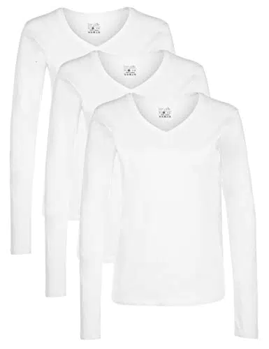 berydale Damen Langarmshirt, 100% Baumwolle, V-Ausschnitt