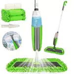 Bodenwischer mit Sprühfunktion, AIGLAM Wischer mit Sprühfunktion für Boden und Fenster 360-Grad Spray Mop mit 4 Mikrofaserpads und Bürste für Hartholz