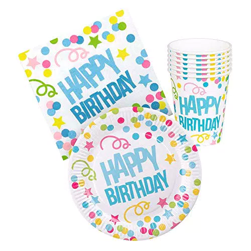 Boland 31009 - Partygeschirr Set Happy Birthday, 6 Teller
