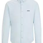 BOSS Herren BIADO R Regular-Fit Hemd aus Baumwoll-Piqué-Jersey mit Button-Down-Kragen Hellblau M